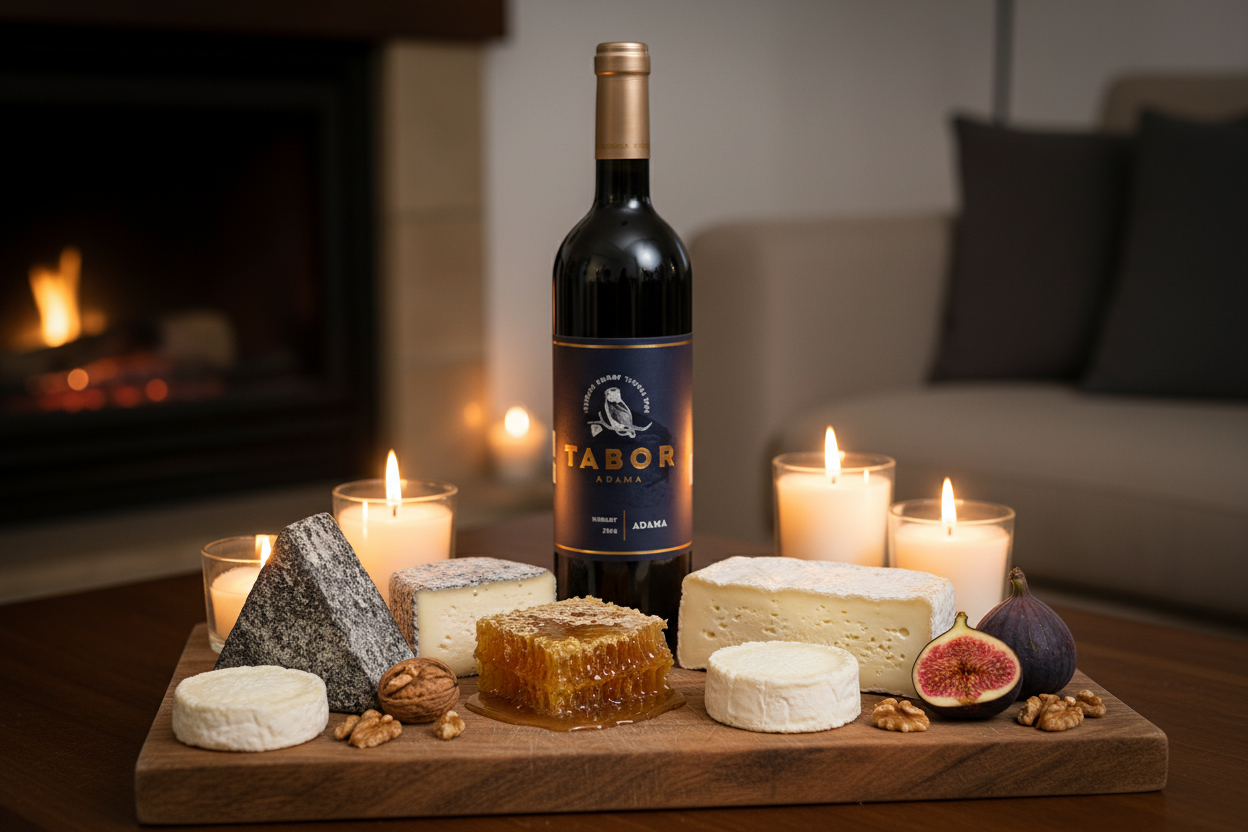 Quesos de cabra con ceniza con Tabor Adama Merlot