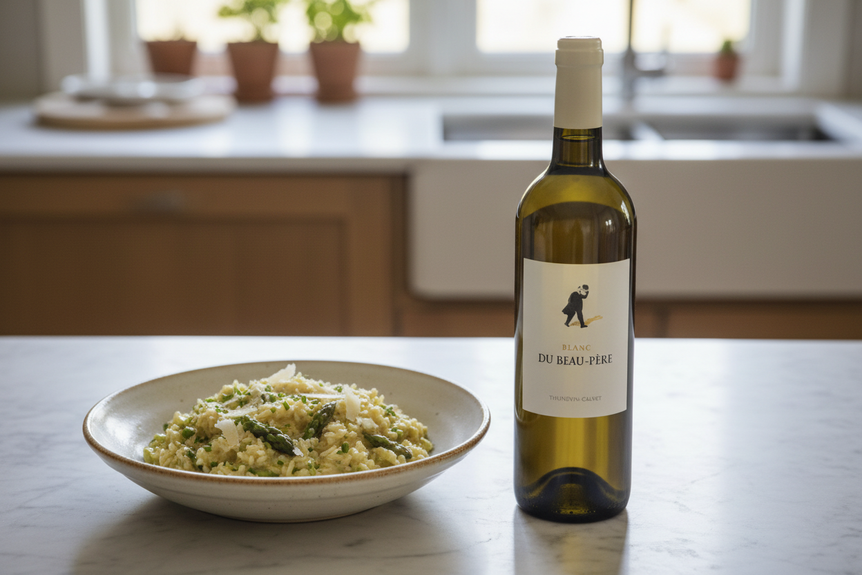Risotto de espárragos — Thunevin Blanc du Beau-Père 2021