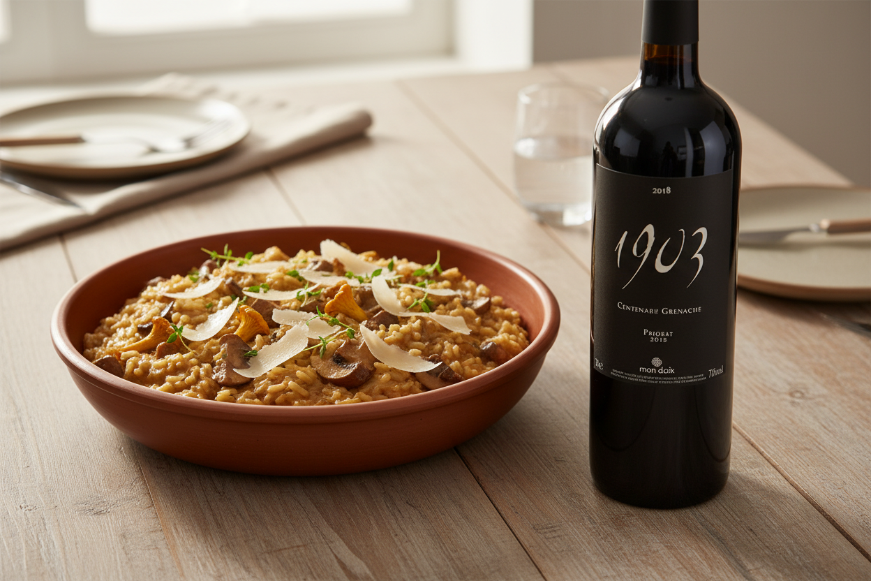 Risotto de setas silvestres con 1903 Centenary Grenache 2018