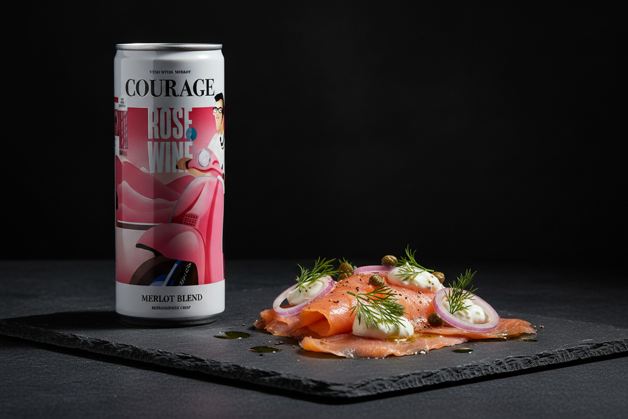Salmón ahumado con Rosado Merlot Courage