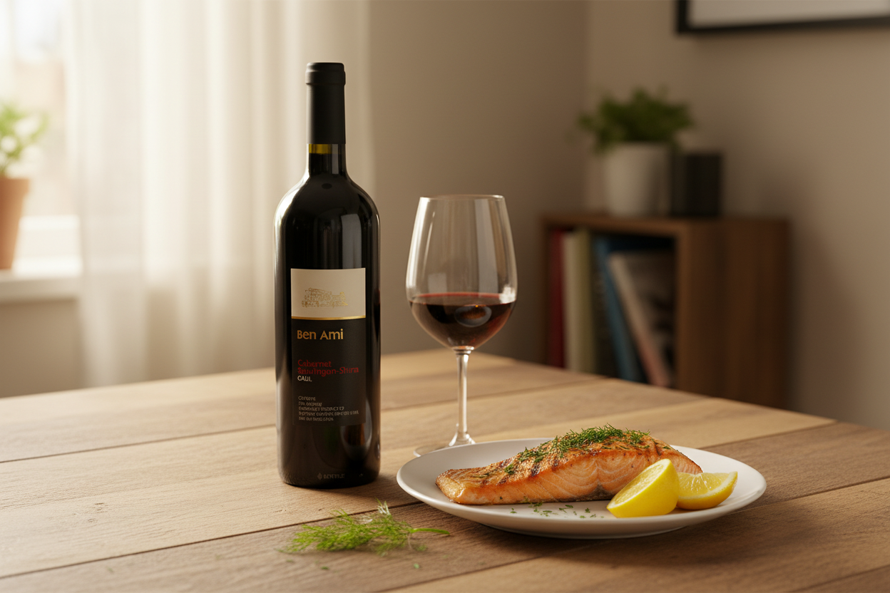 Salmón con Ben Ami Galil Merlot