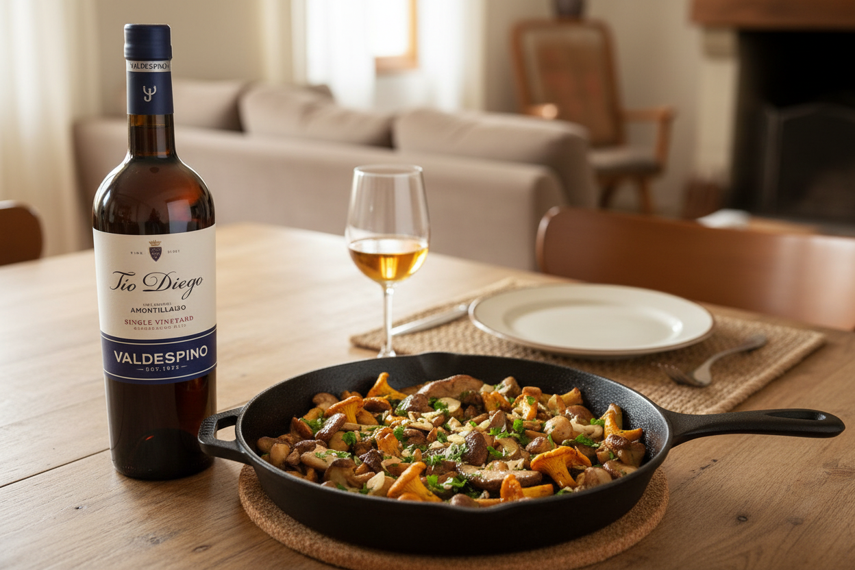 Setas silvestres con Amontillado Tío Diego