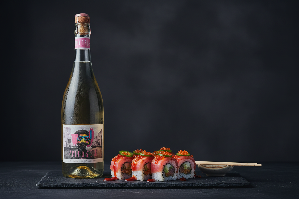 Sushi picante con espumoso