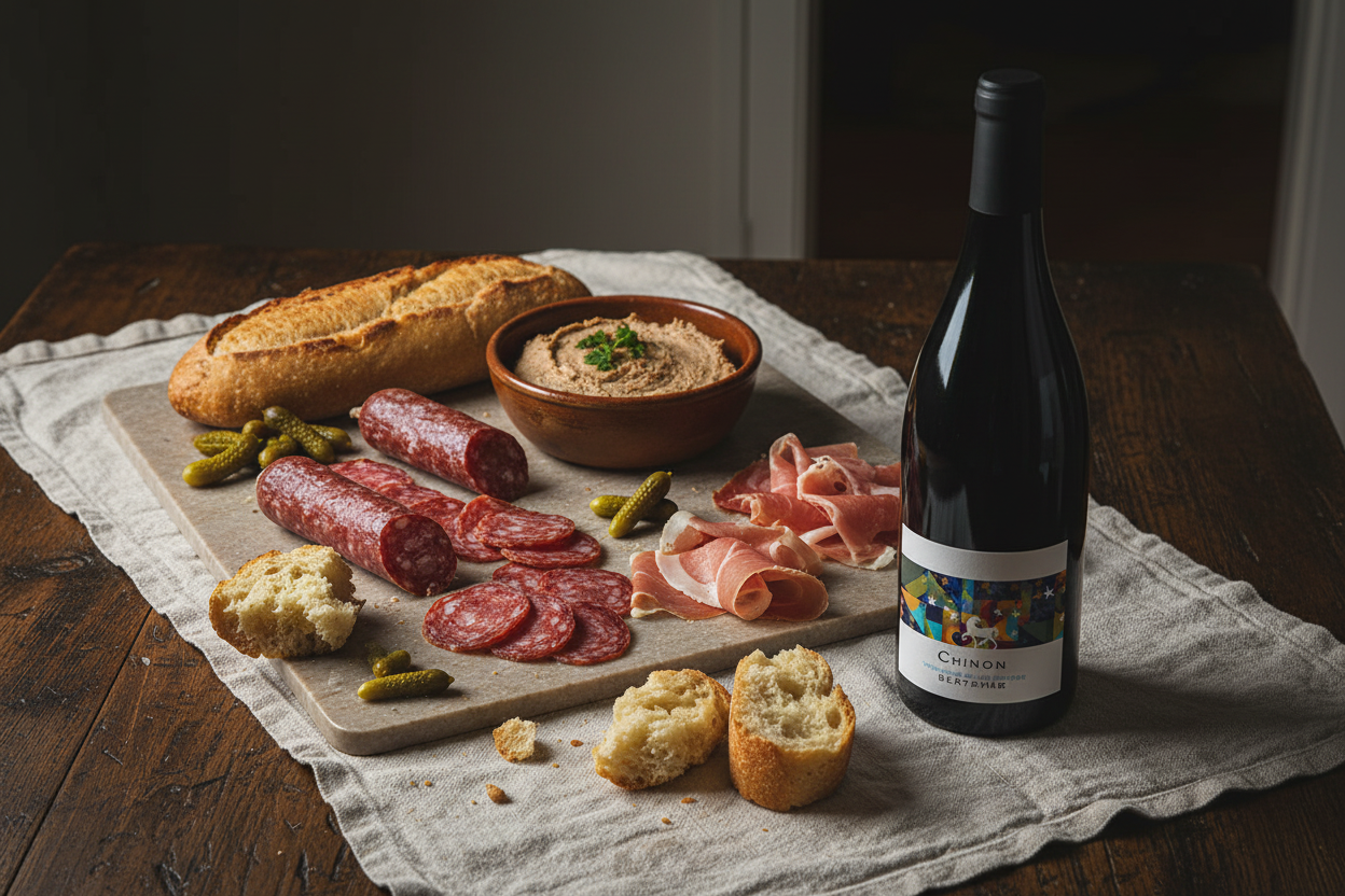 Tabla de embutidos franceses con Chinon 2024