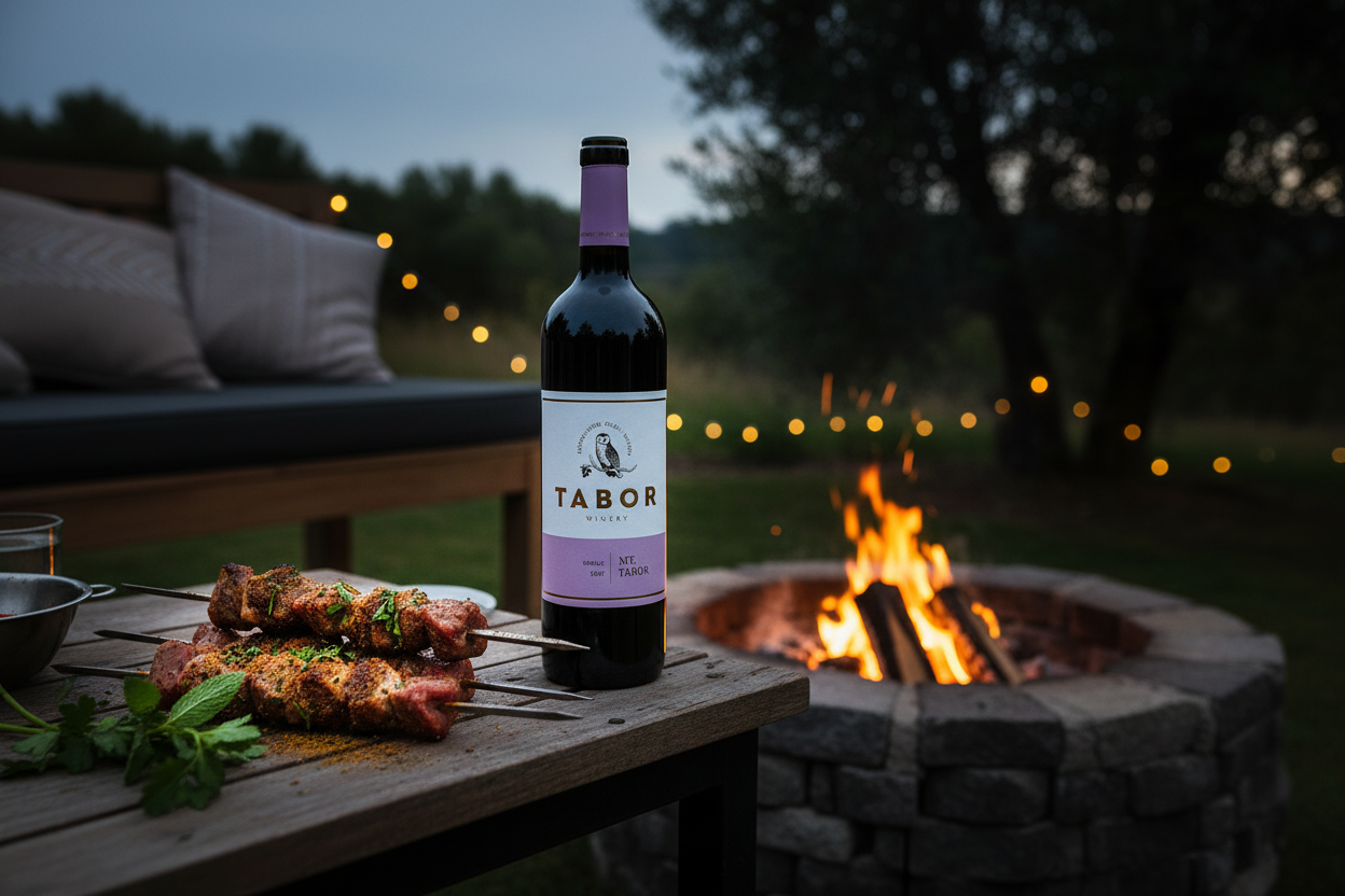 Tabor Shiraz con Brochetas de Cordero