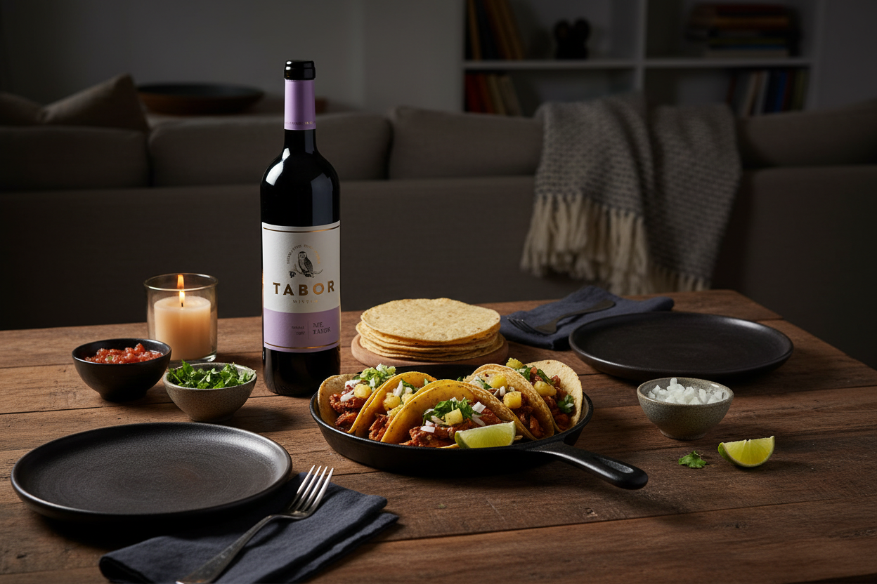 Tabor Shiraz con Tacos al Pastor
