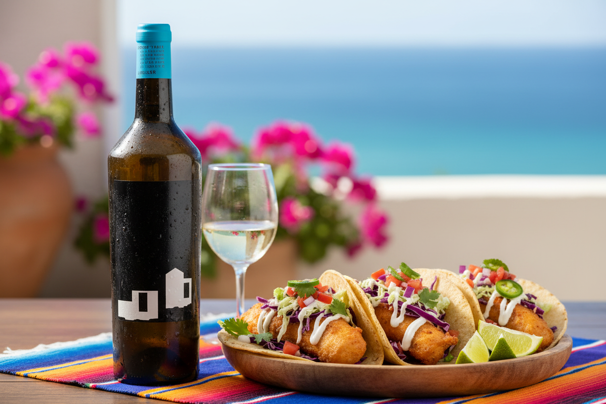 Tacos de pescado Ensenada con Viticultores Althay