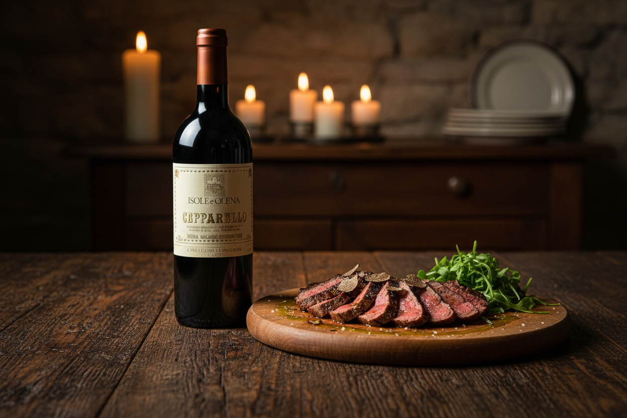 Tagliata con trufa con Cepparello 2021