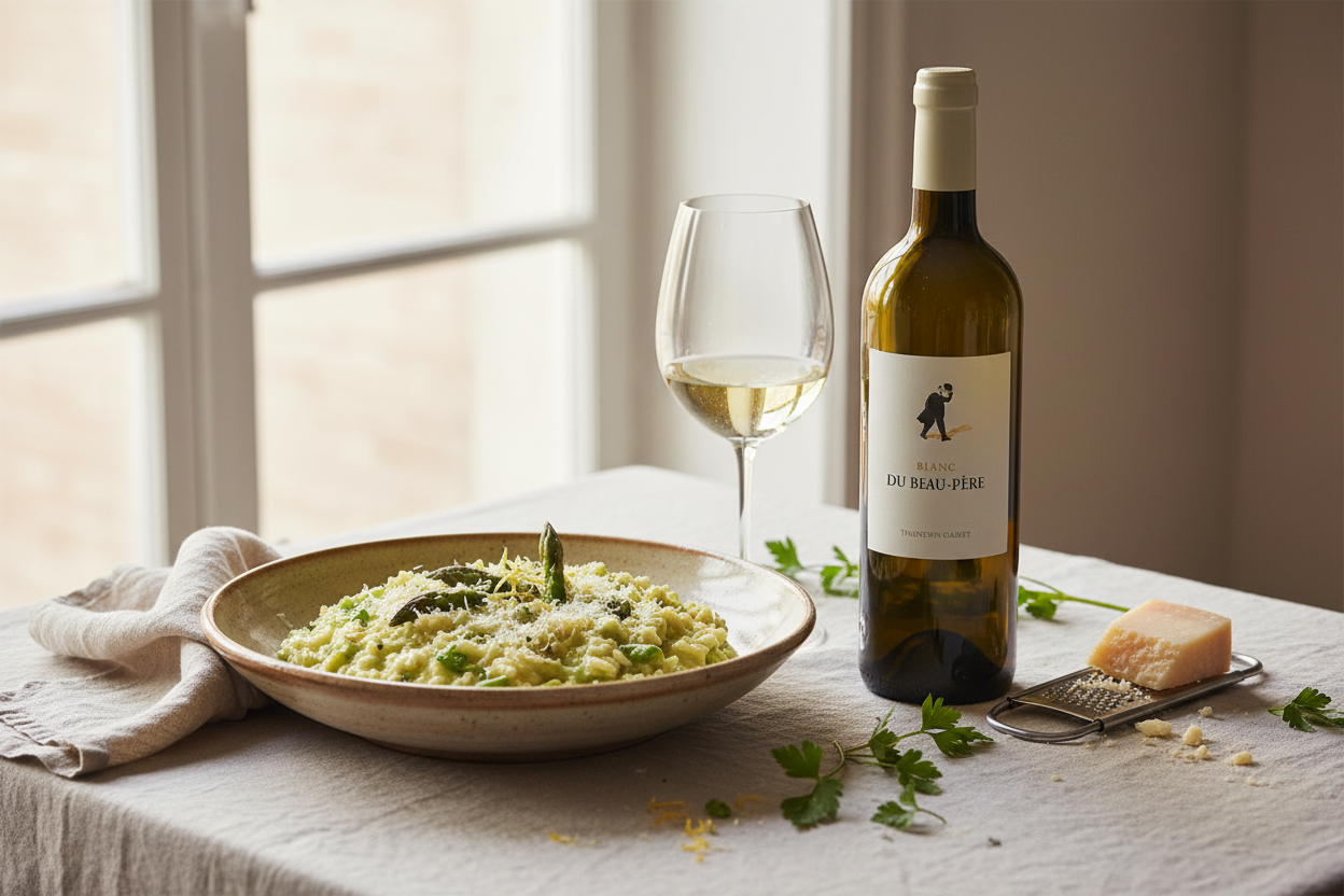 Thunevin Blanc du Beau-Père 2021 Burdeos Francia - Risotto de Espárragos