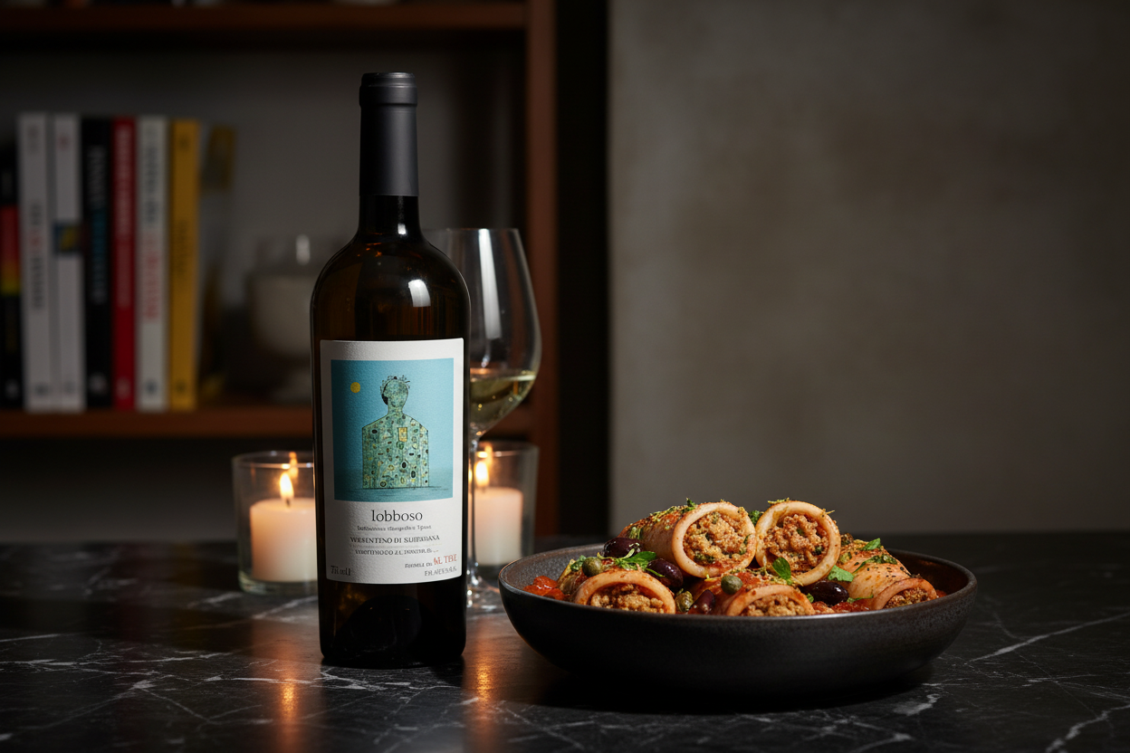 Trebbiano 2024 con calamares rellenos