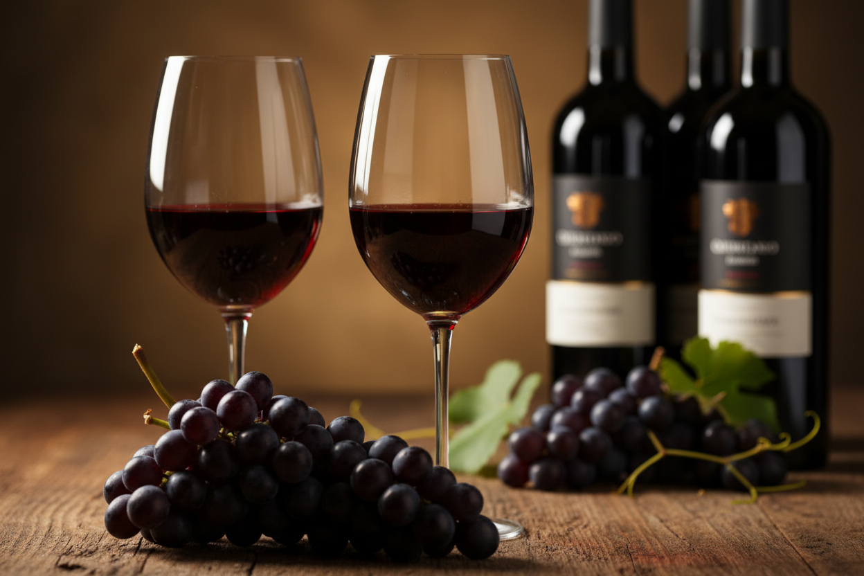 Uva Graciano con vinos 