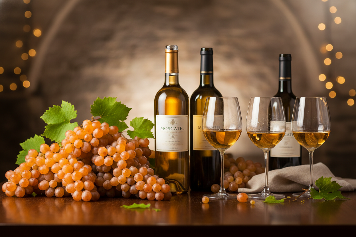 Uva Moscatel con vinos 