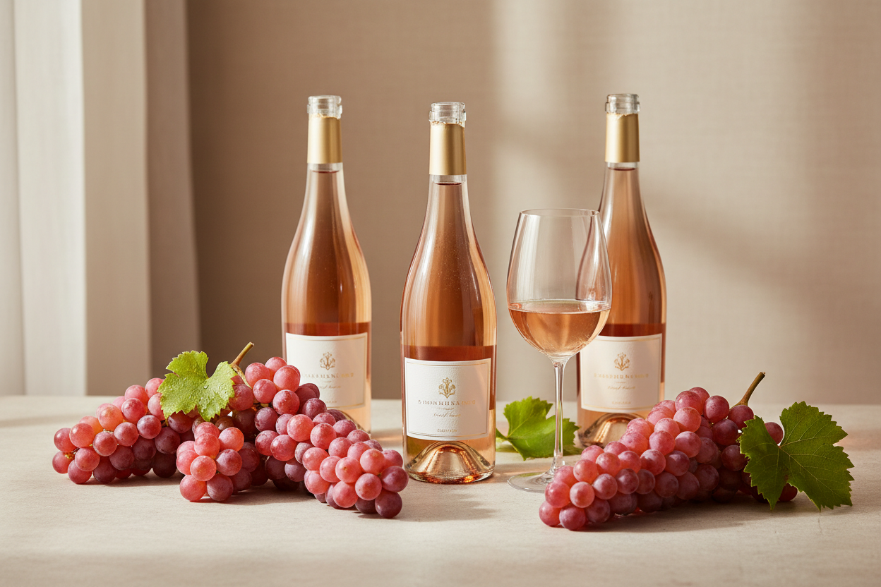 Uvas para vinos rosados con botellas de vinoslider_item_fFRyaX