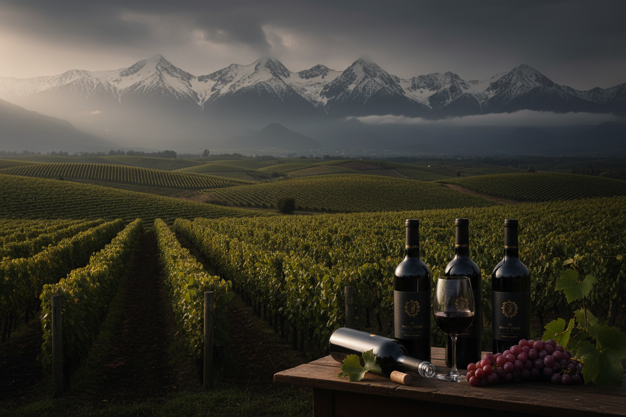 Valle de Maipo en Chile con viñedo y botellasslider_item_HiMBLA