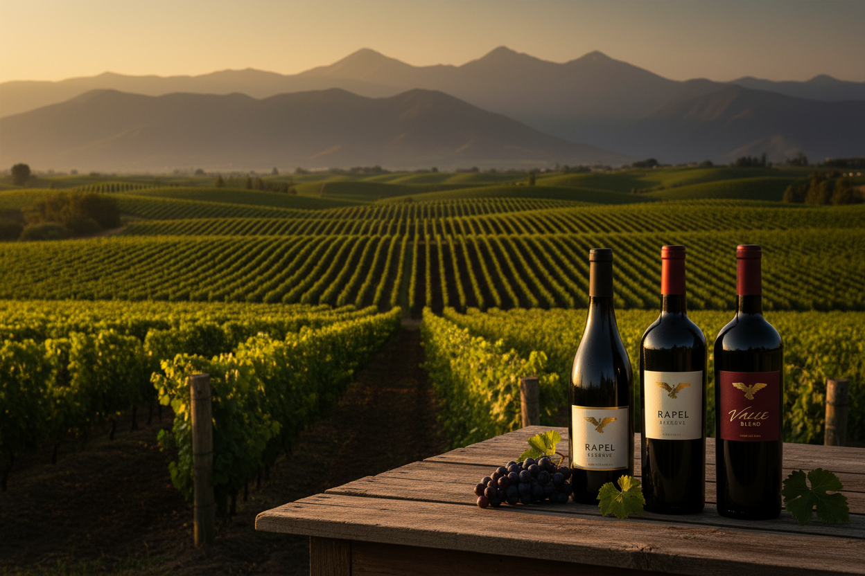 Valle de Rapel en chile con botellas y viñedoslider_item_HiMBLA