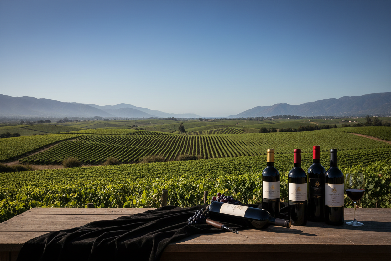 Valle vinícola de Casablanca en Chile con botellas de vinoslider_item_HiMBLA
