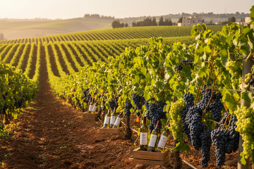 Viñedo en Sansón Israel con vinos y uvas