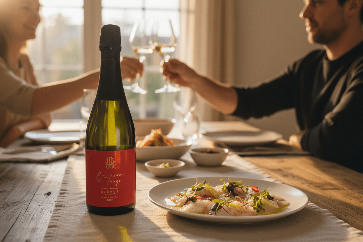 Vino Blanco Espumoso Barrica de Fuego Blancs Brut - Vino Mexicano - La Cava