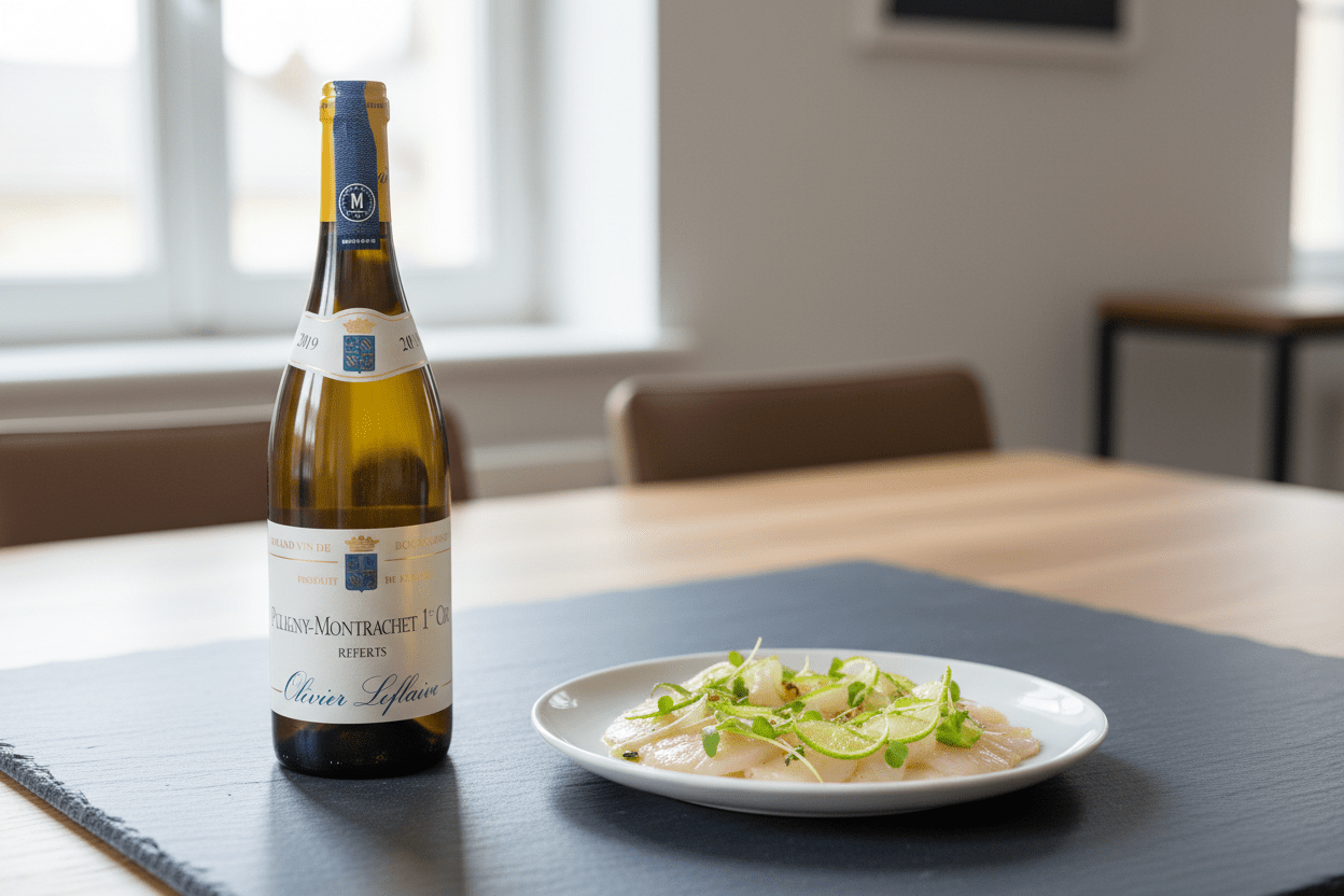 Carpaccio de vieiras Maridaje pescado con Vino Blanco Olivier Leflaive Puligny-Montrachet 1er Cru Puceslider_item_HiMBLA