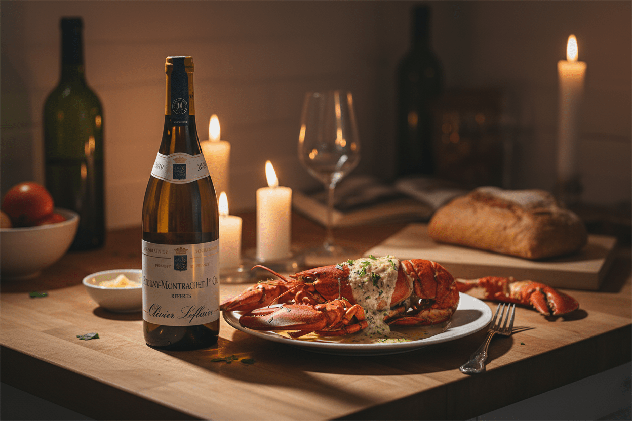 Bogavante Maridaje pescado con Vino Blanco Olivier Leflaive Puligny-Montrachet 1er Cru Puce