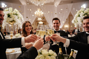 Vino espumoso en brindis, un ambiente de fiesta. 