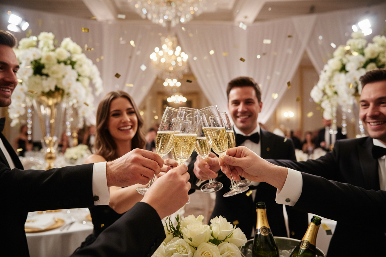 Vino espumoso en brindis, un ambiente de fiesta. slider_item_fFRyaX