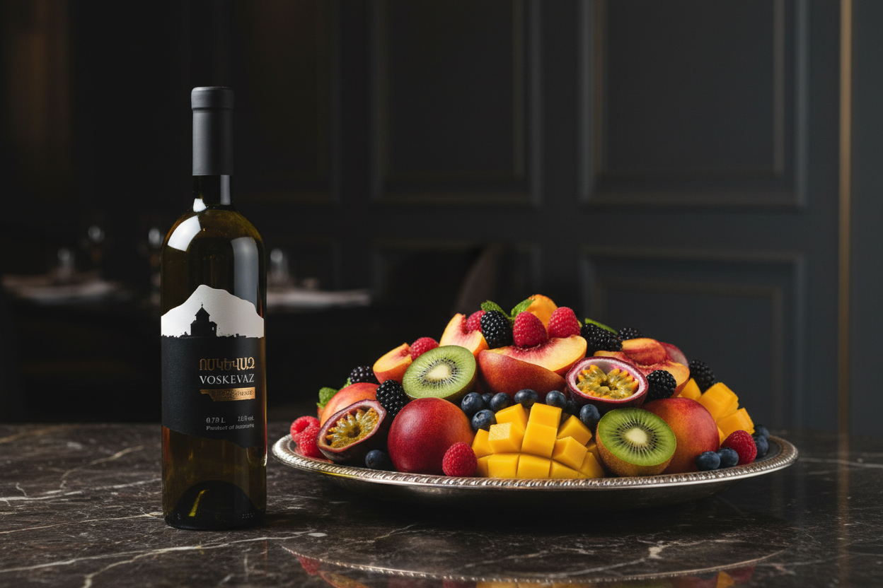 Voskevaz White con postres de frutas